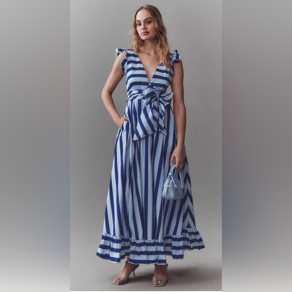 BHLDN Elegant Blue Striped Maxi Dress